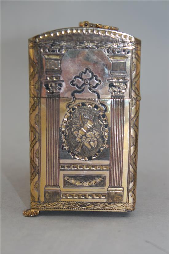 An early 19th century French gilt brass necessaire, 4.5in.